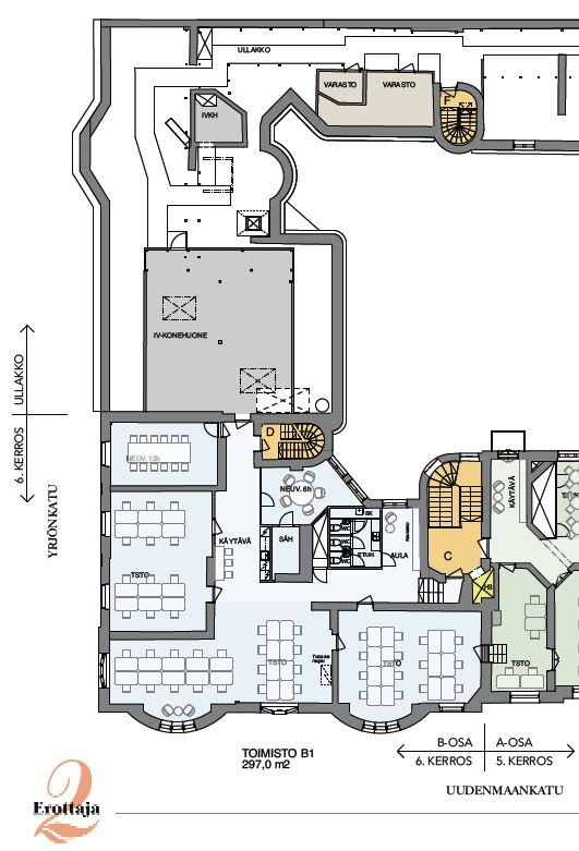 Erottajankatu 2, 296m2, 6. kerros, Toimistotila