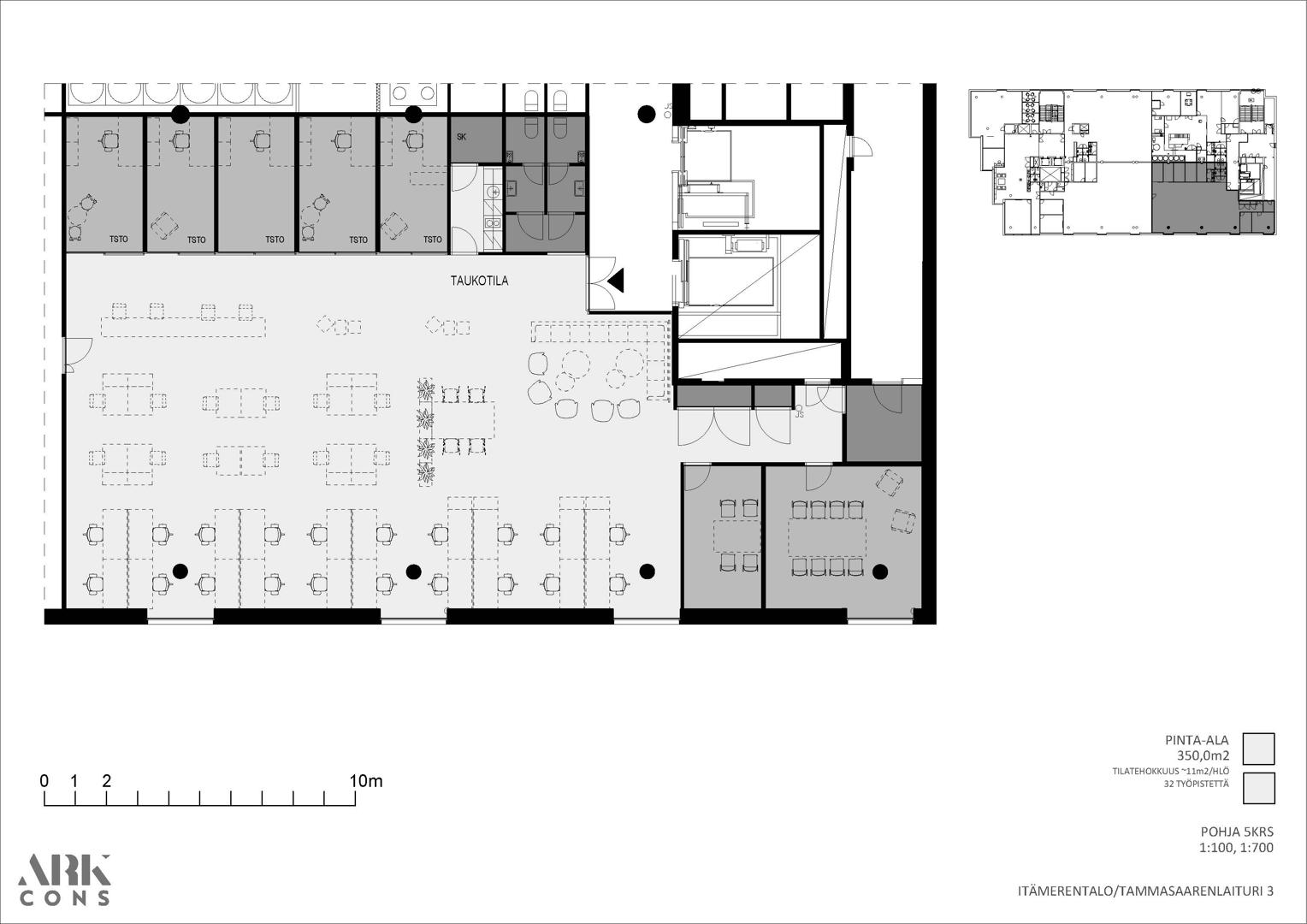 Tammasaarenlaituri 3, 350m2, 5. kerros, Toimistotila