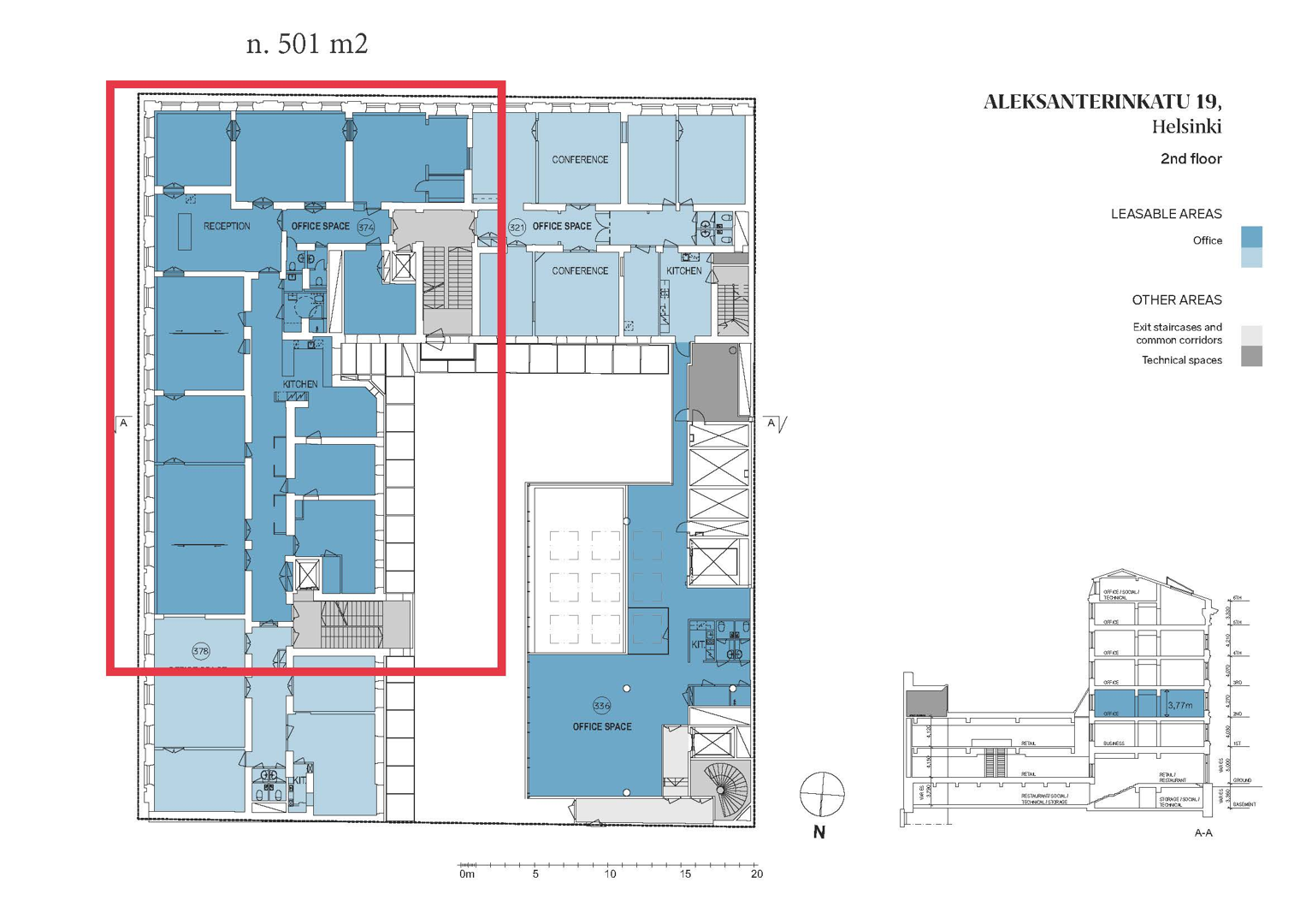 Aleksanterinkatu 19, 501m2, 3. kerros, Toimistotila