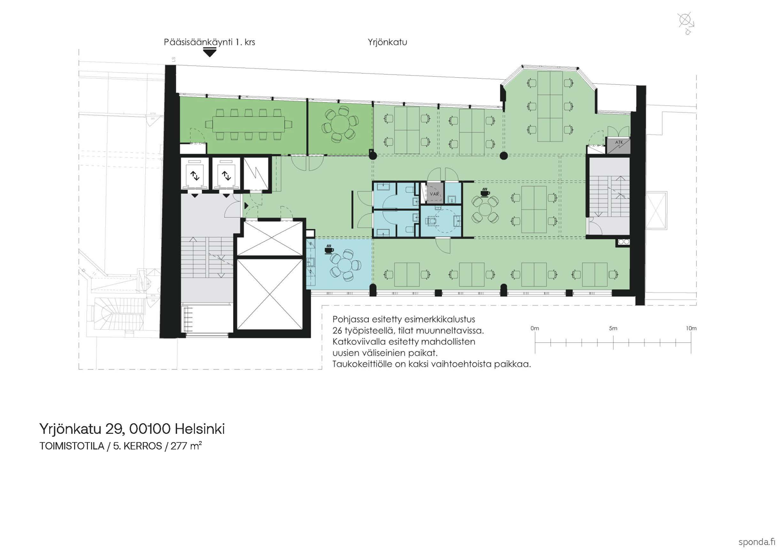 Yrjönkatu 29, 277m2, 5. kerros, Toimistotila