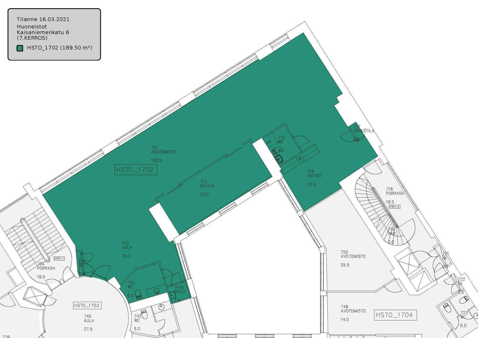 Kaisaniemenkatu 6, 203m2, 7. kerros, Toimistotila