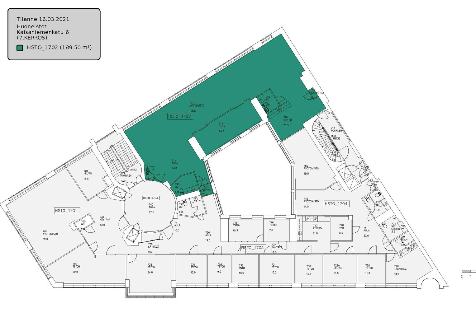 Kaisaniemenkatu 6, 203m2, 7. kerros, Toimistotila