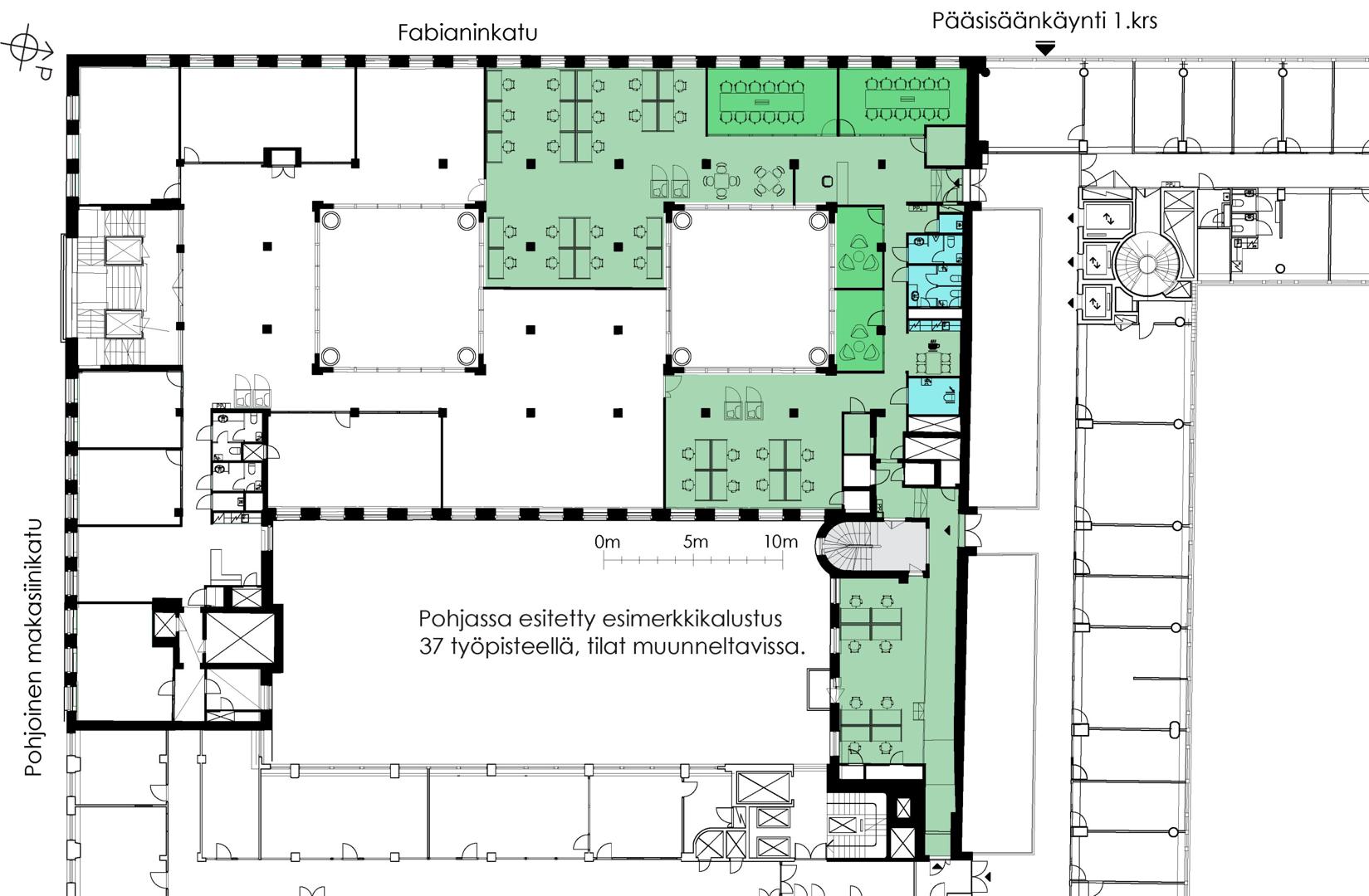 Fabianinkatu 21, 500m2, 5. kerros, Toimistotila