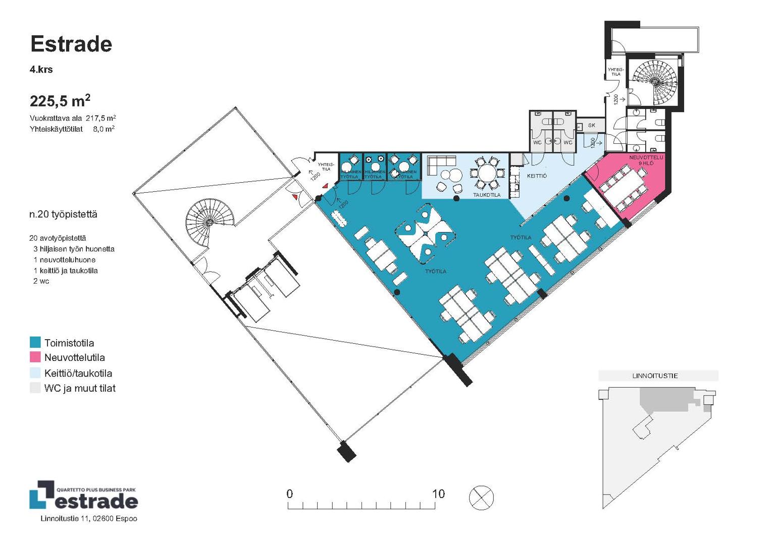 Linnoitustie 11, 225m2, 4. kerros, Toimistotila