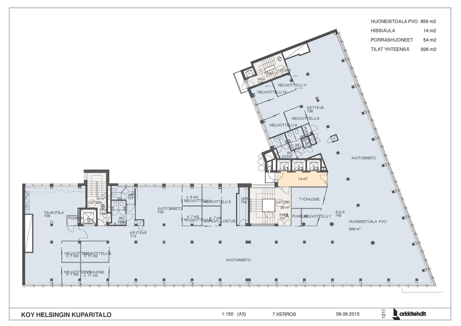 Töölönkatu 4, 882m2, 7. kerros, Toimistotila