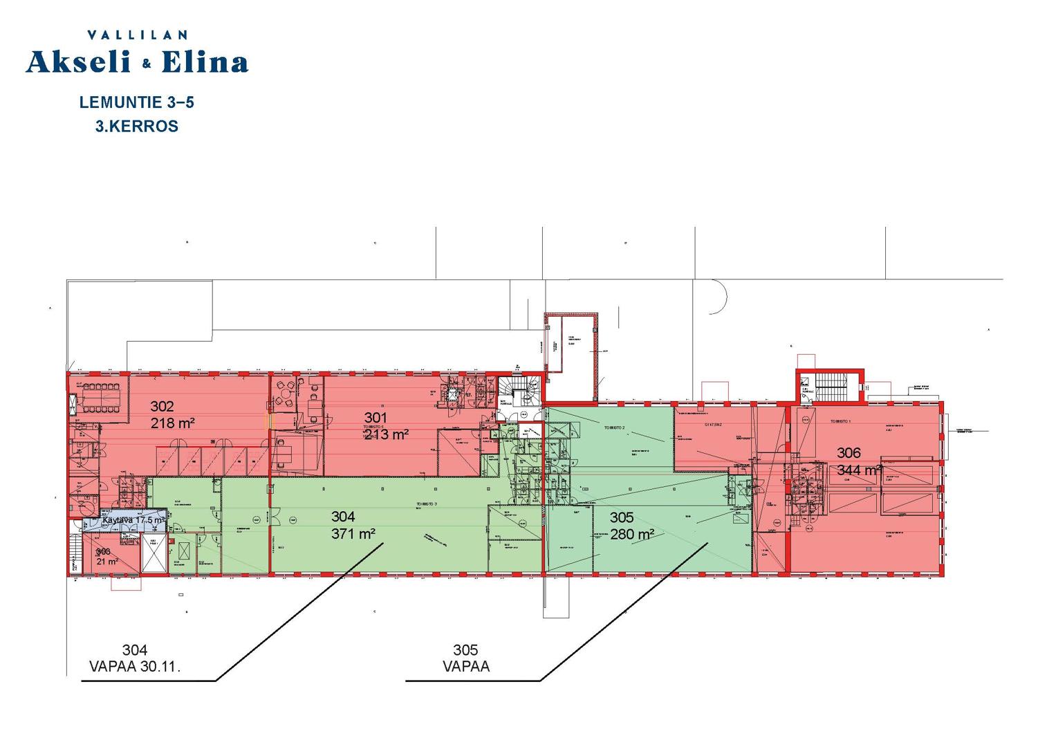 Lemuntie 3-5, 280m2, 3. kerros, Toimistotila