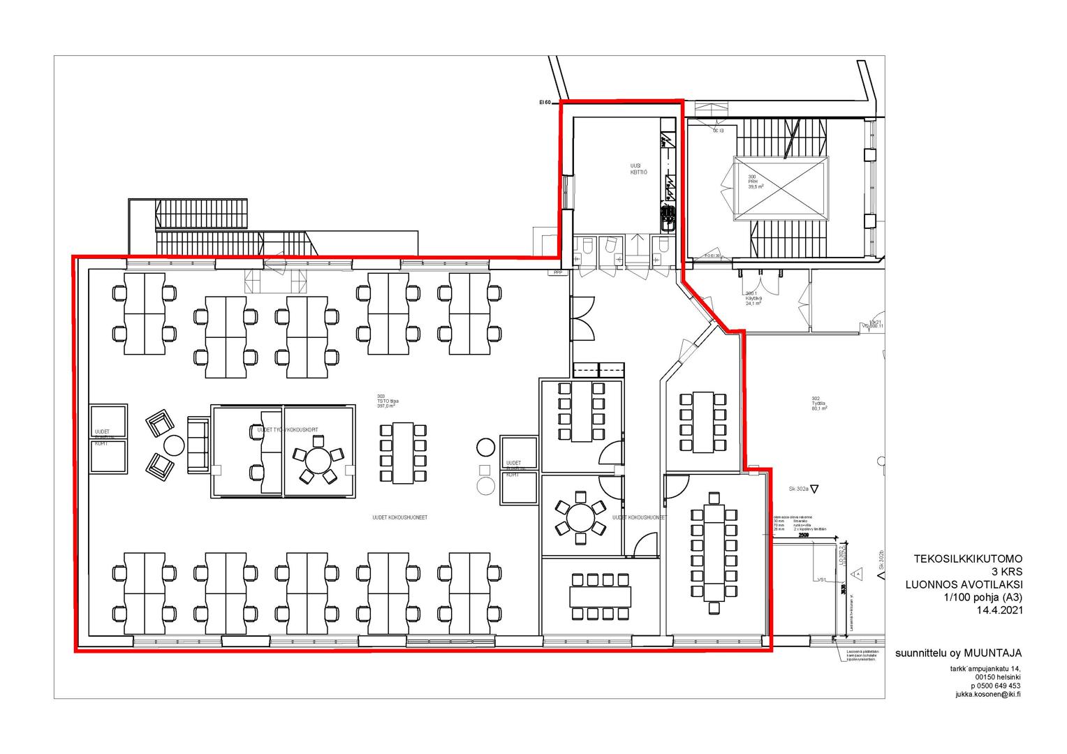 Kuortaneenkatu 5, 415m2, 3. kerros, Toimistotila