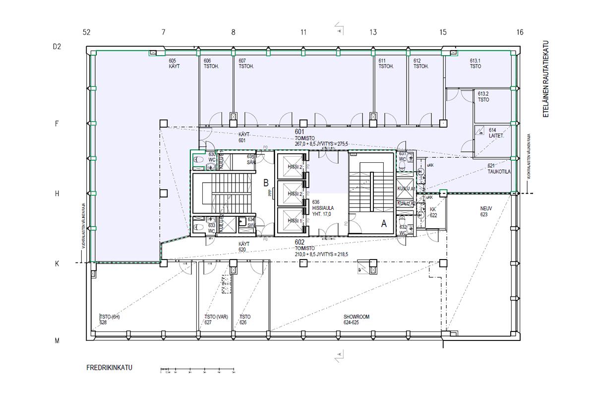 Fredrikinkatu 48, 275m2, 6. kerros, Toimistotila