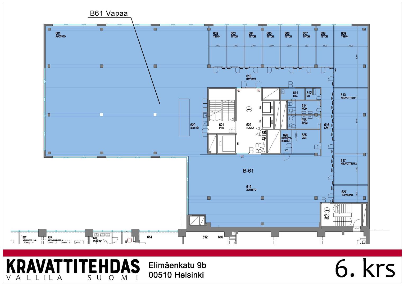 Elimäenkatu 9, 865m2, 6. kerros, Toimistotila