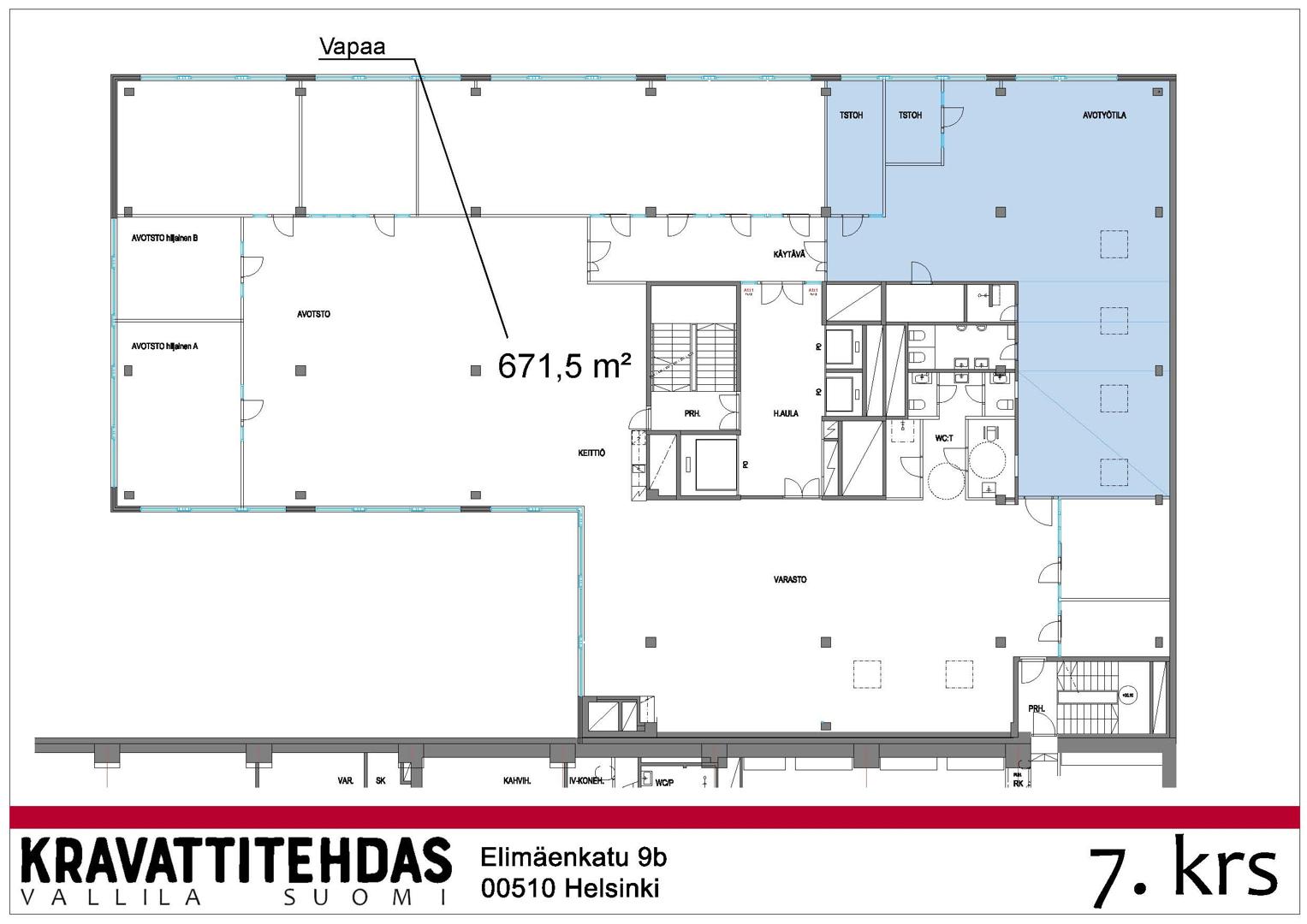 Elimäenkatu 9, 672m2, 7. kerros, Toimistotila