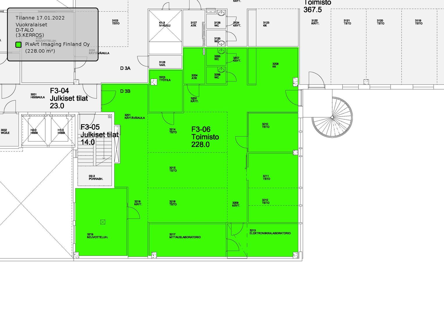 Bertel Jungin aukio 3 D-Talo, 232m2, 3. kerros, Toimistotila