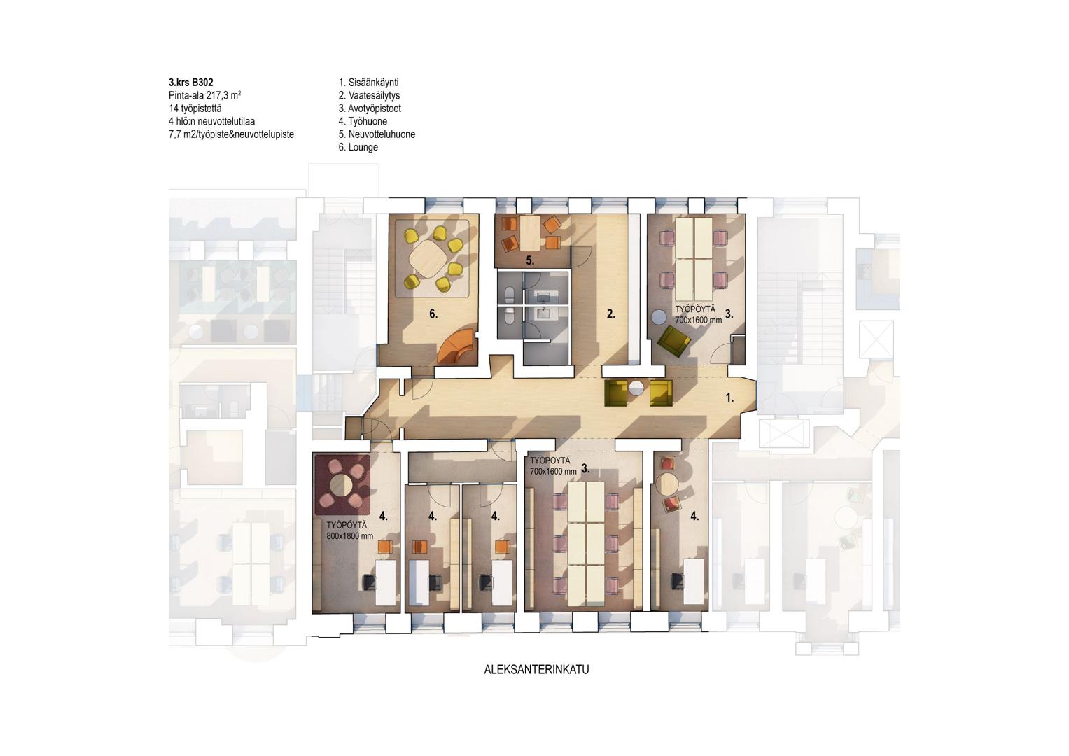 Aleksanterinkatu 15, 217m2, 3. kerros, Toimistotila