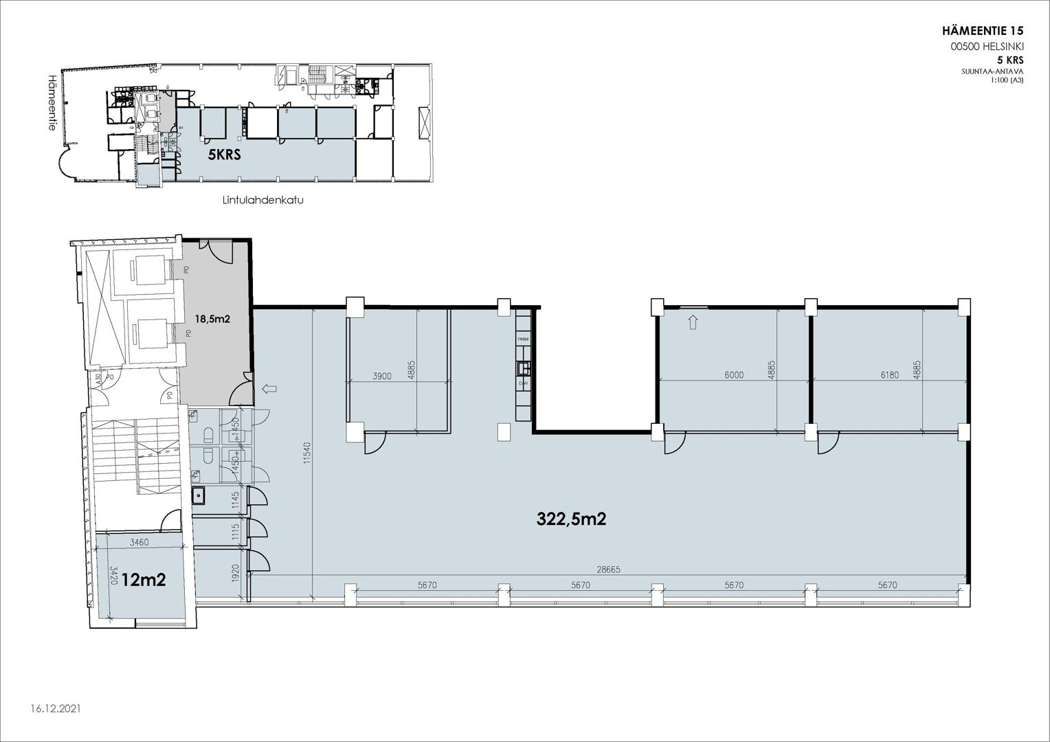 Hämeentie 15 a, 323m2, 5. kerros, Toimistotila