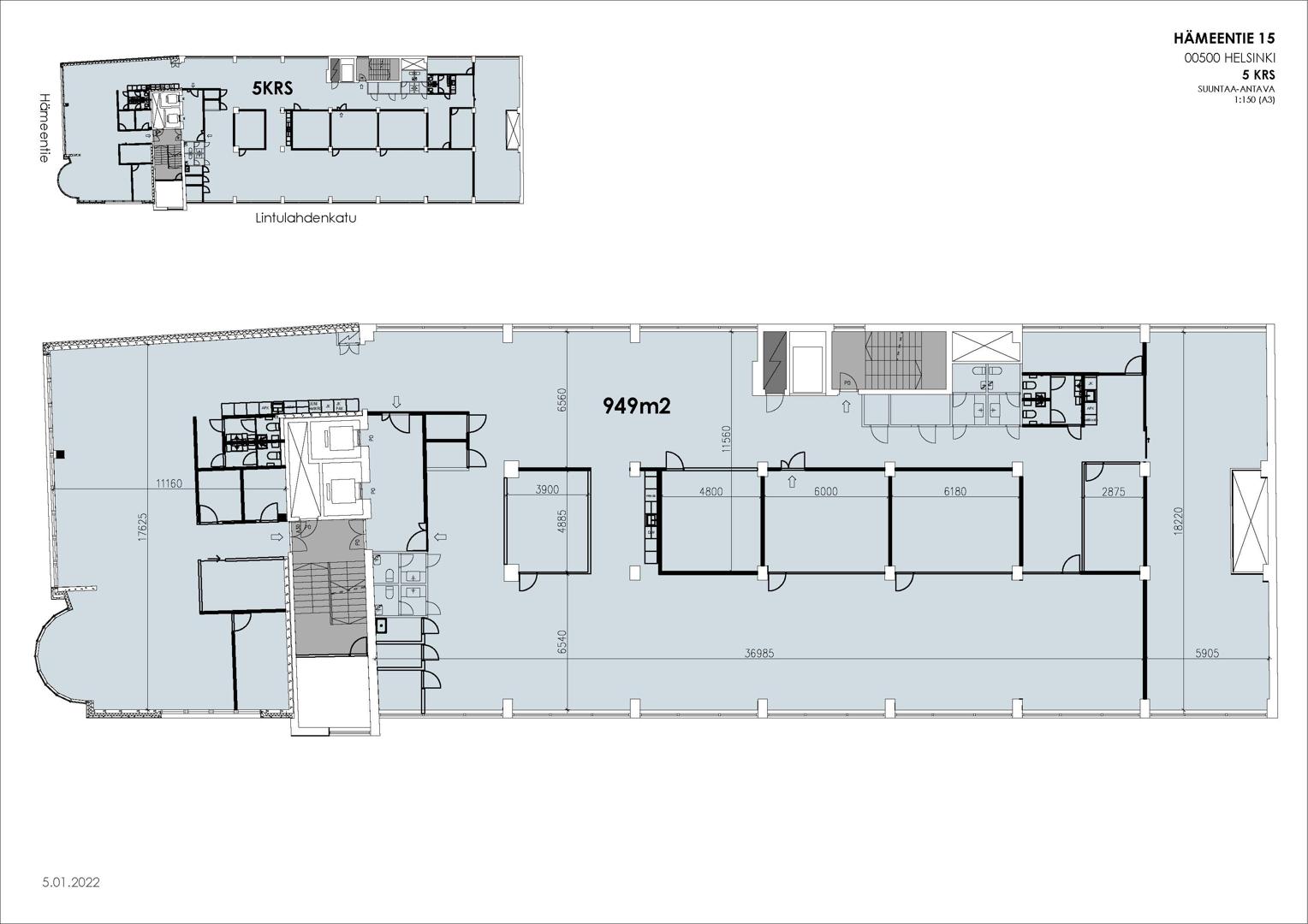 Hämeentie 15 a, 949m2, 5. kerros, Toimistotila