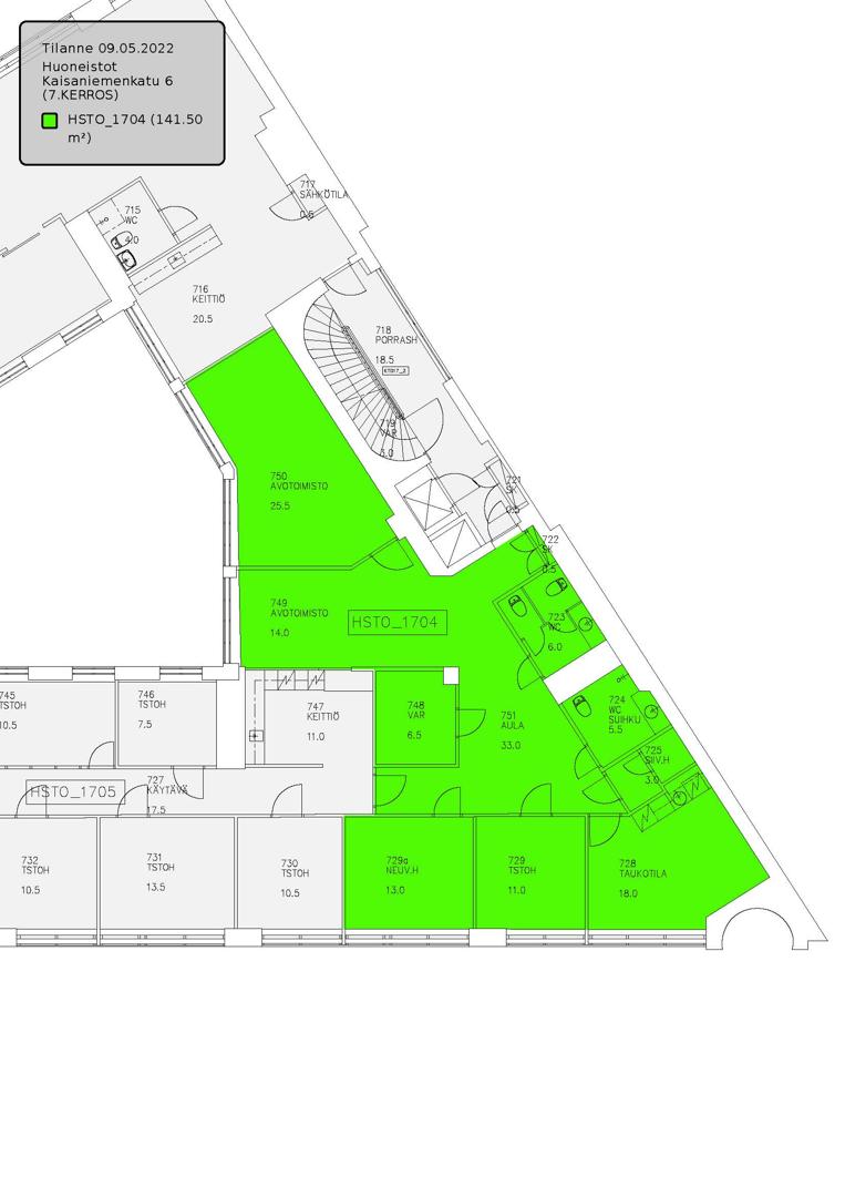 Kaisaniemenkatu 6, 141m2, 7. kerros, Toimistotila