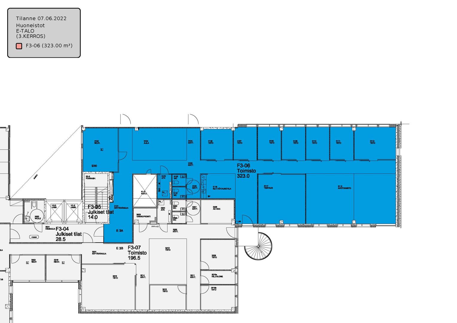 Bertel Jungin aukio 1 E-Talo, 337m2, 3. kerros, Toimistotila