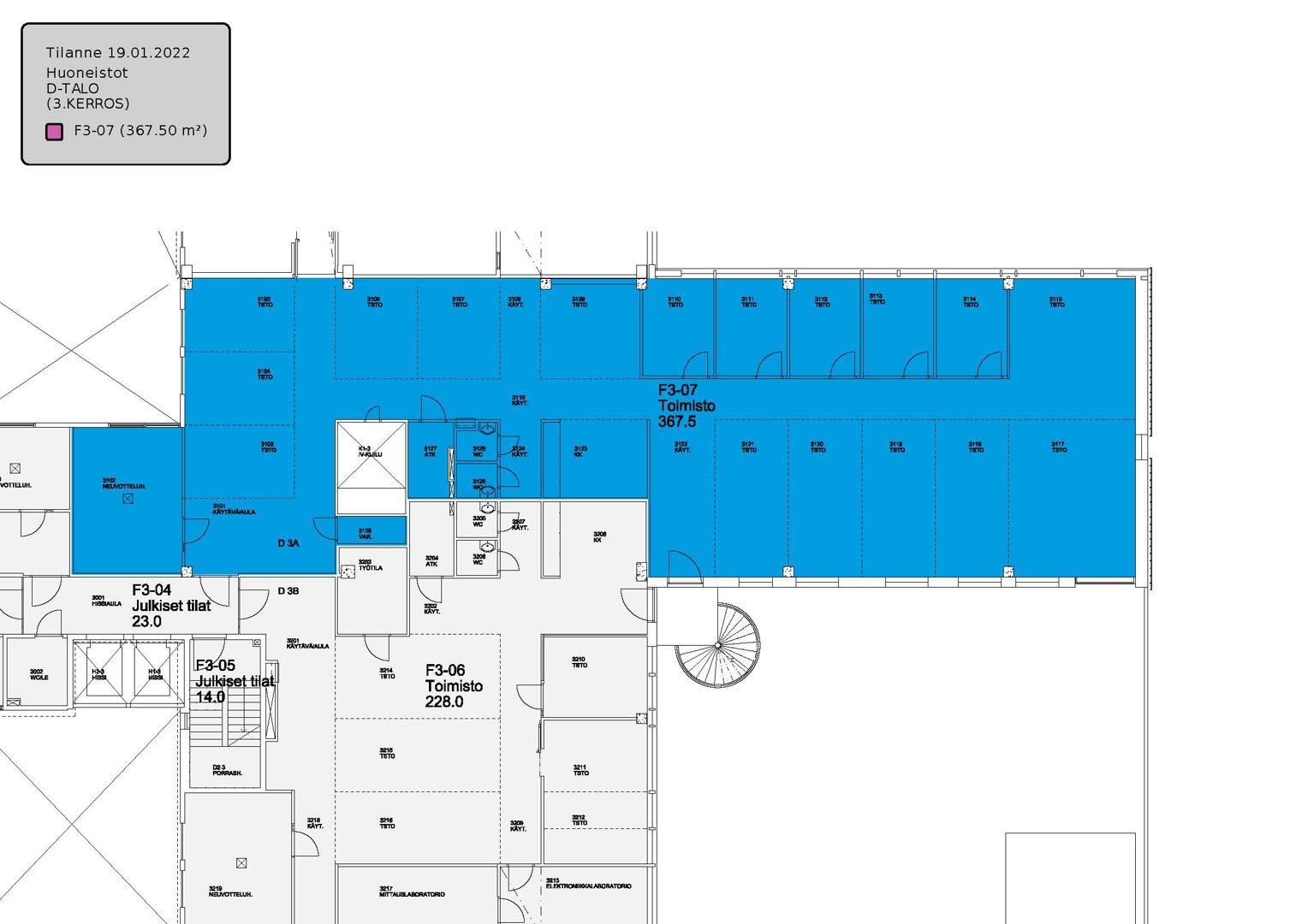 Bertel Jungin aukio 3 D-Talo, 373m2, 3. kerros, Toimistotila