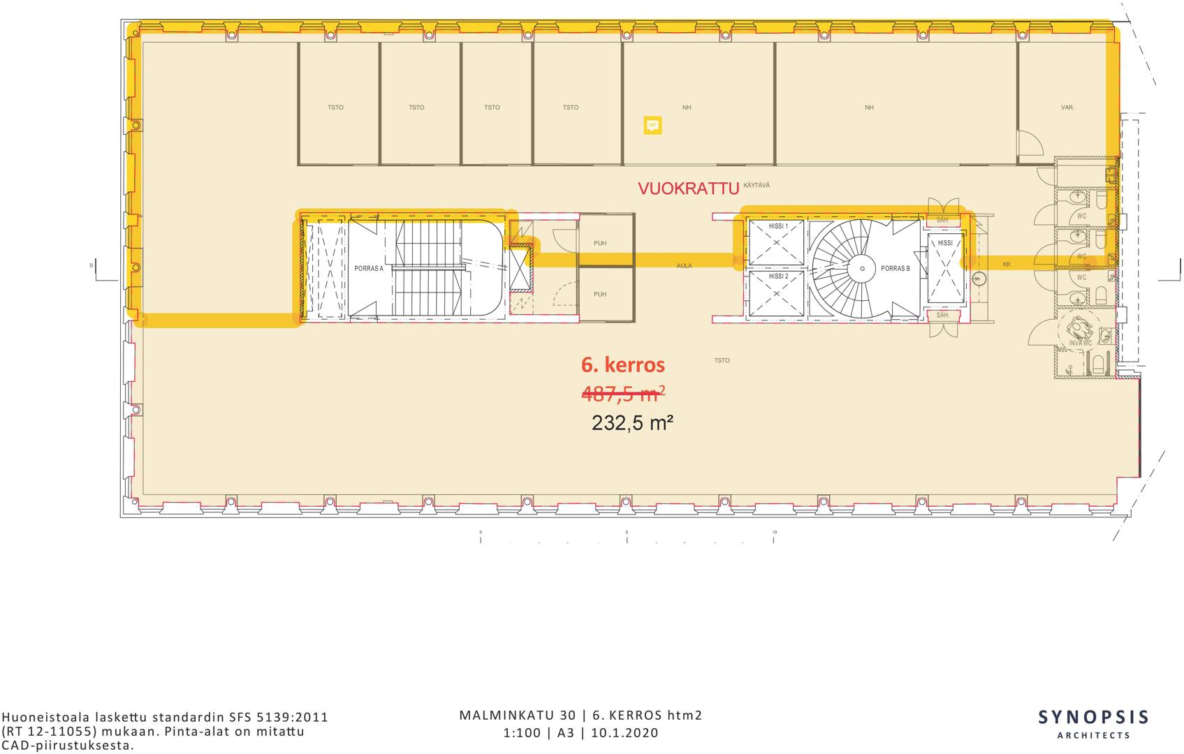 Malminkatu 30, 232m2, 6. kerros, Toimistotila
