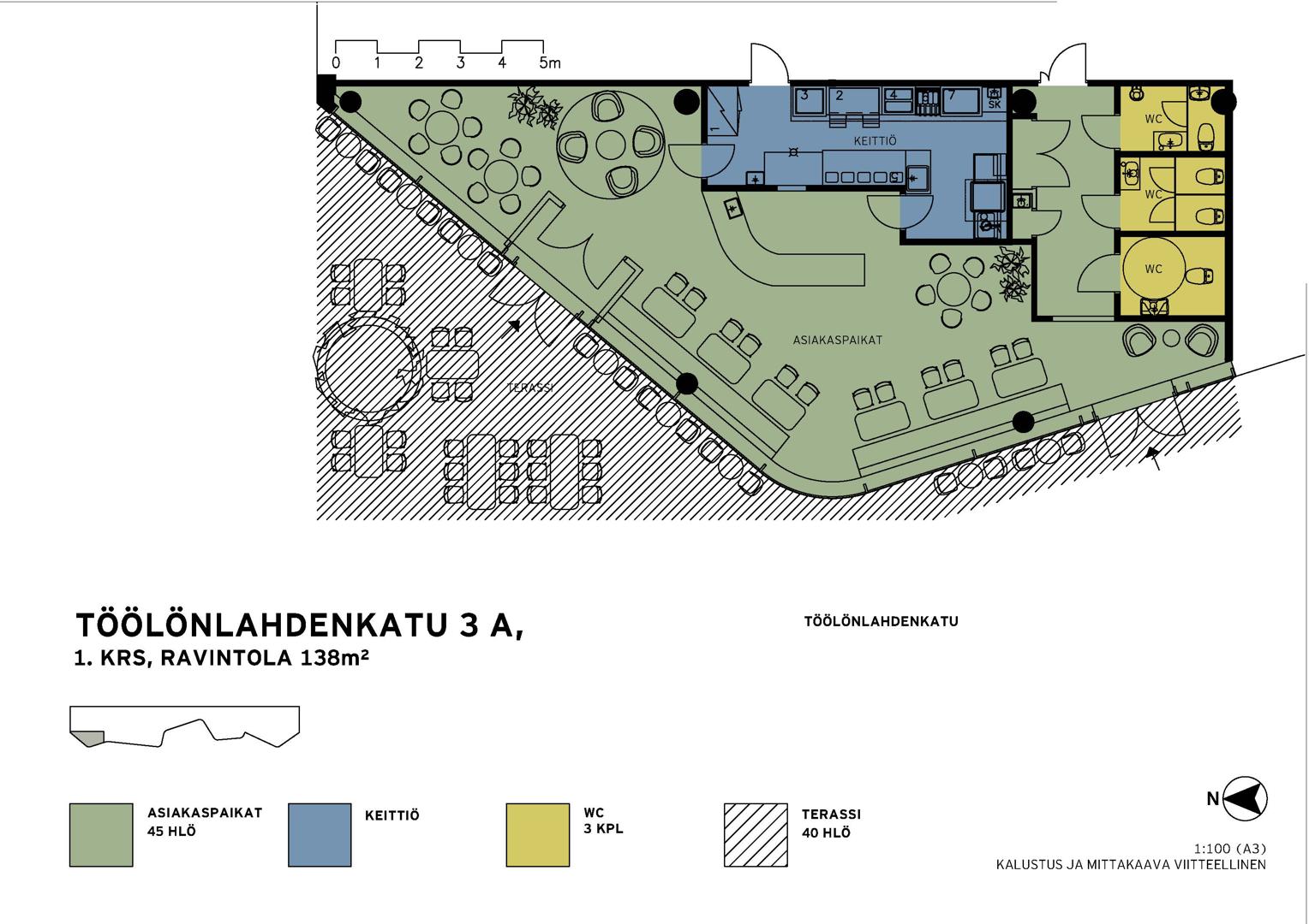 Töölönlahdenkatu 3, 136m2, Katutaso, Liiketila