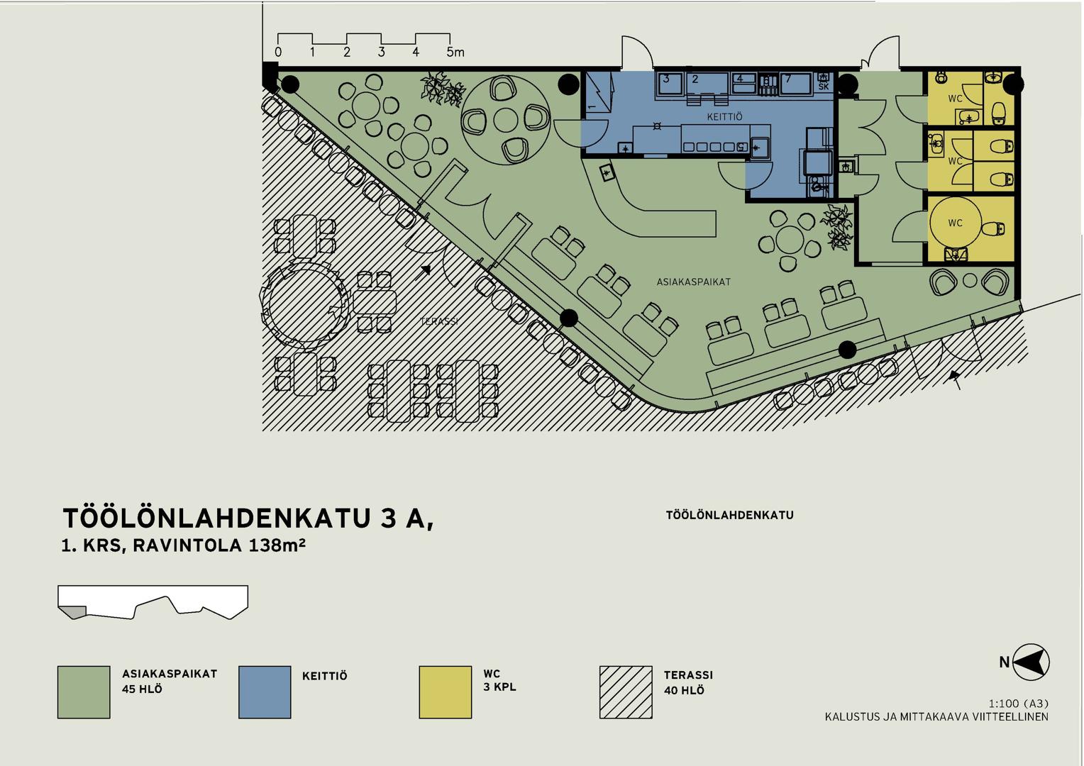 Töölönlahdenkatu 3, 136m2, Katutaso, Liiketila