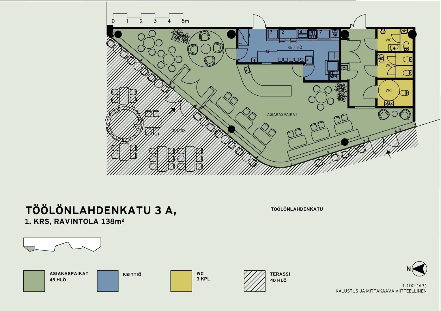 Töölönlahdenkatu 3, 136m2, Katutaso, Liiketila