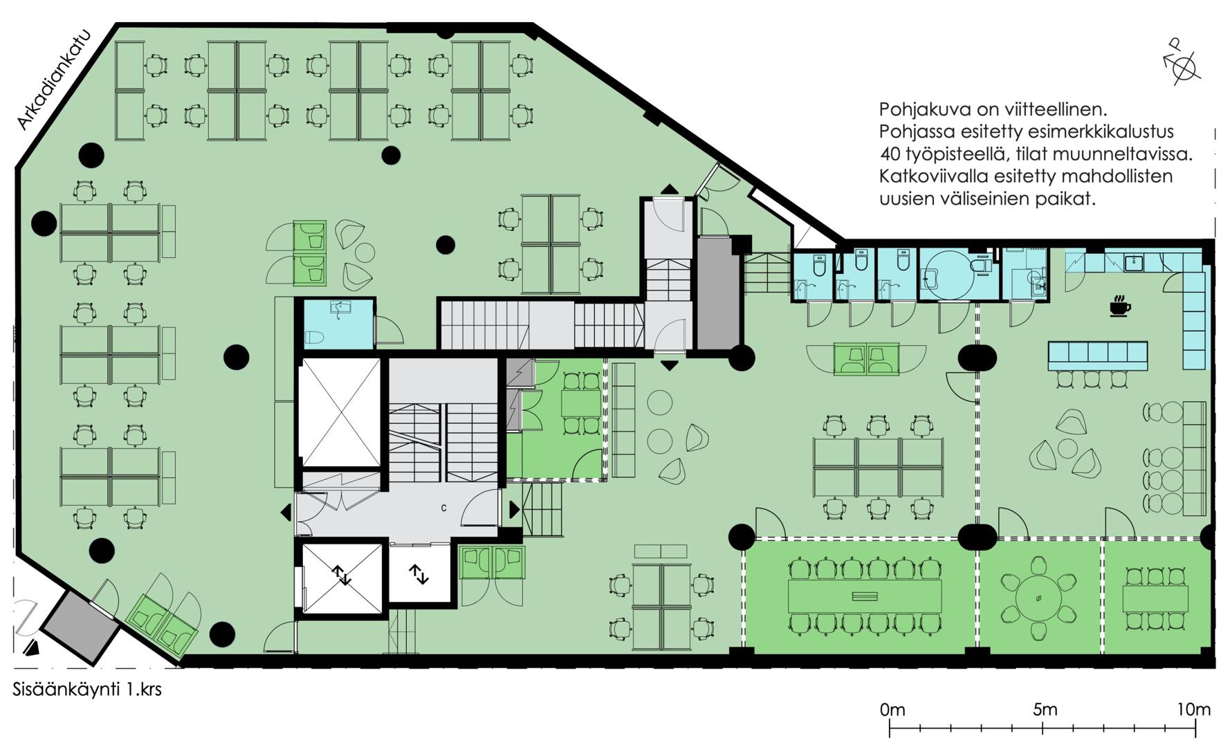 Arkadiankatu 6, 500m2, 2. kerros, Toimistotila