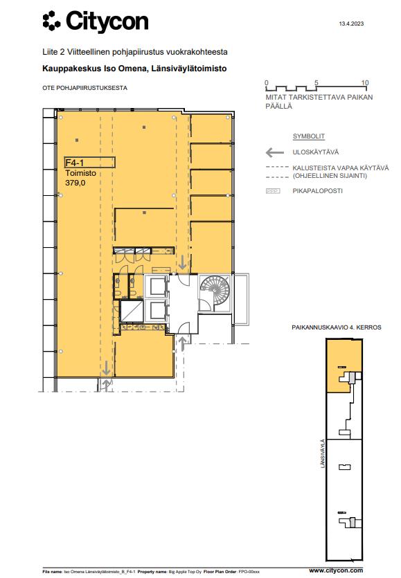 Piispansilta 9 A Toimistotorni, 379m2, 4. kerros, Toimistotila