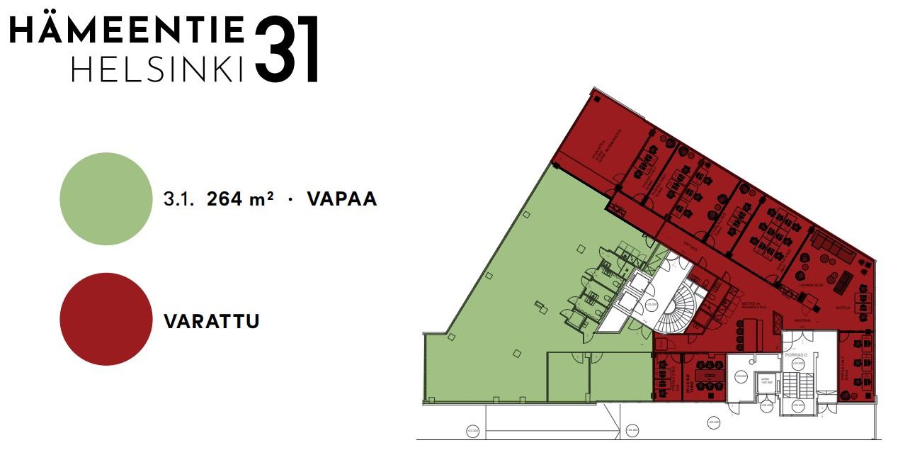 Hämeentie 31, 264m2, 3. kerros, Toimistotila