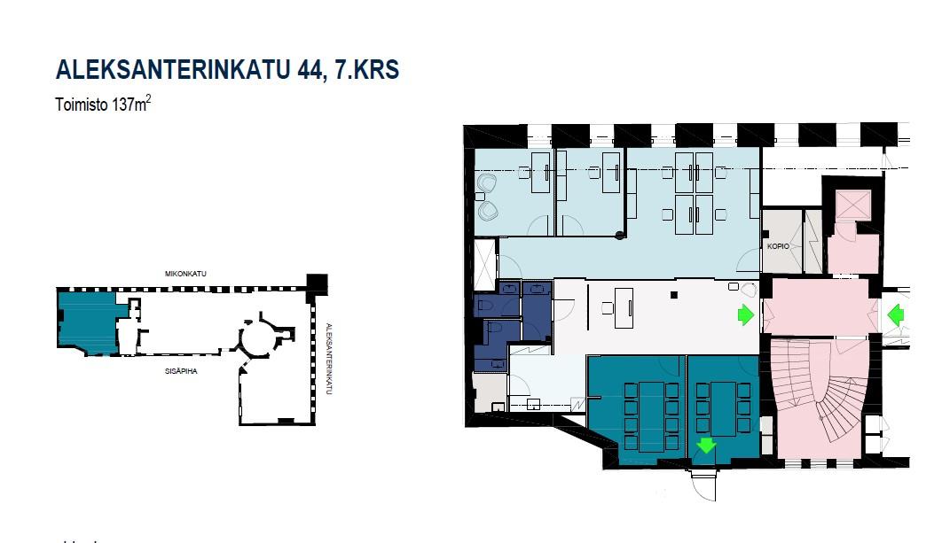 Aleksanterinkatu 44, 137m2, 7. kerros, Toimistotila