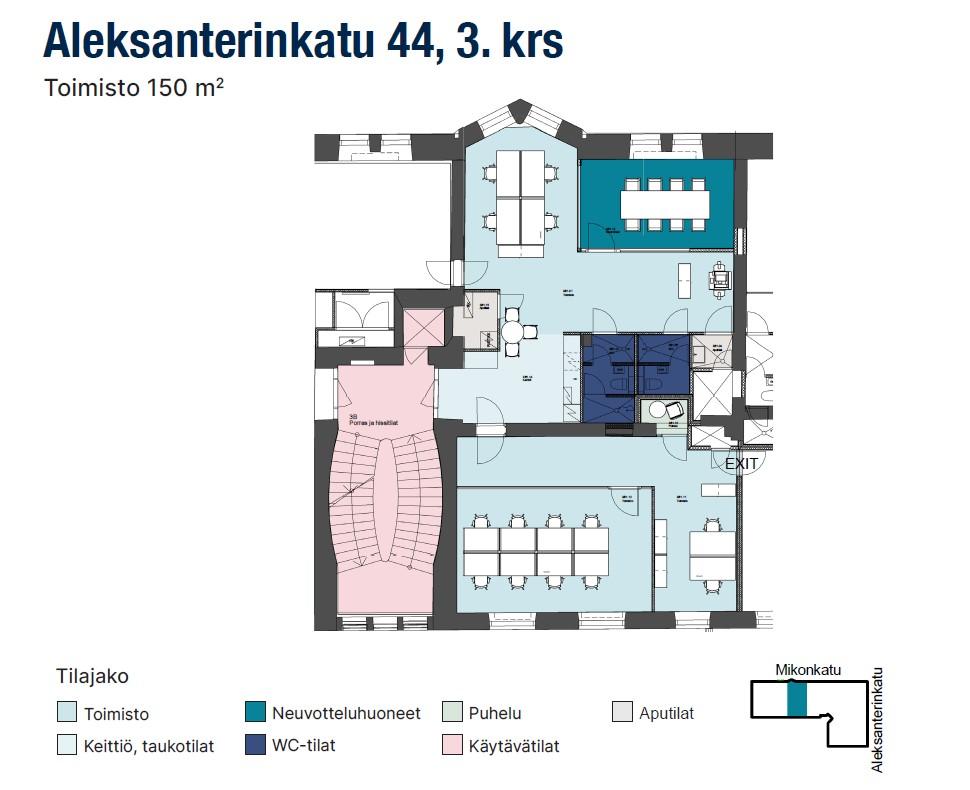 Aleksanterinkatu 44, 150m2, 3. kerros, Toimistotila
