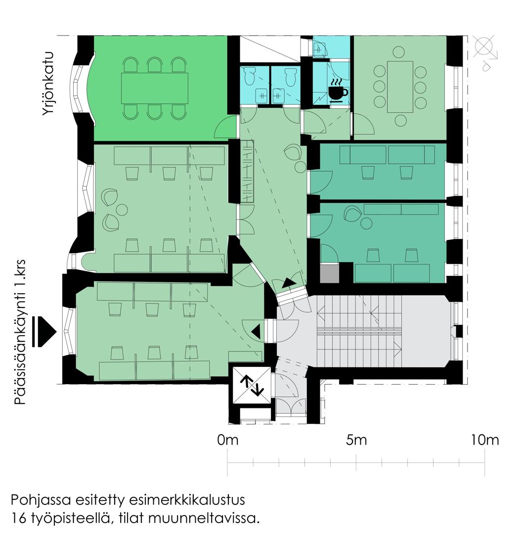 Yrjönkatu 23 A, 149m2, 3. kerros, Toimistotila