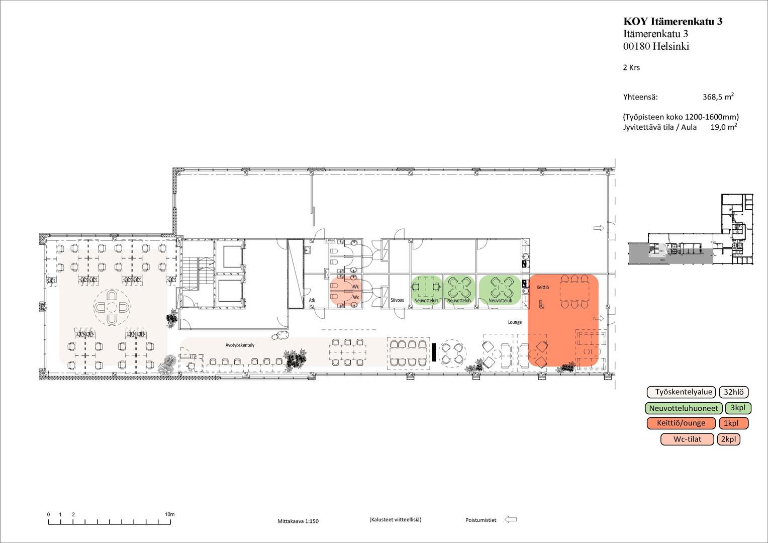 Itämerenkatu 3, 368m2, 2. kerros, Toimistotila