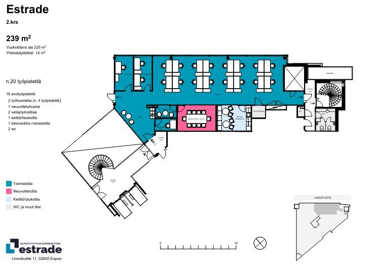 Linnoitustie 11, 239m2, 2. kerros, Toimistotila