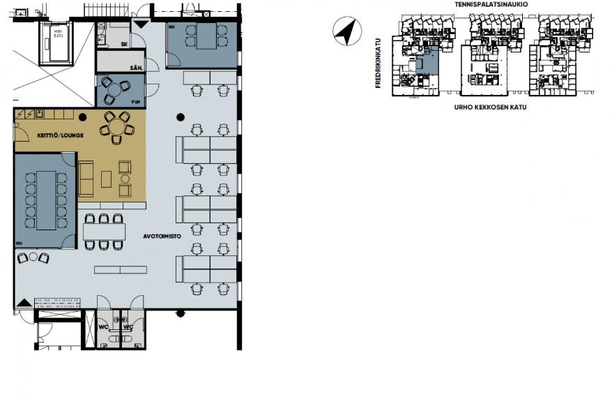Urho Kekkosen katu 3-7, 226m2, 6. kerros, Toimistotila