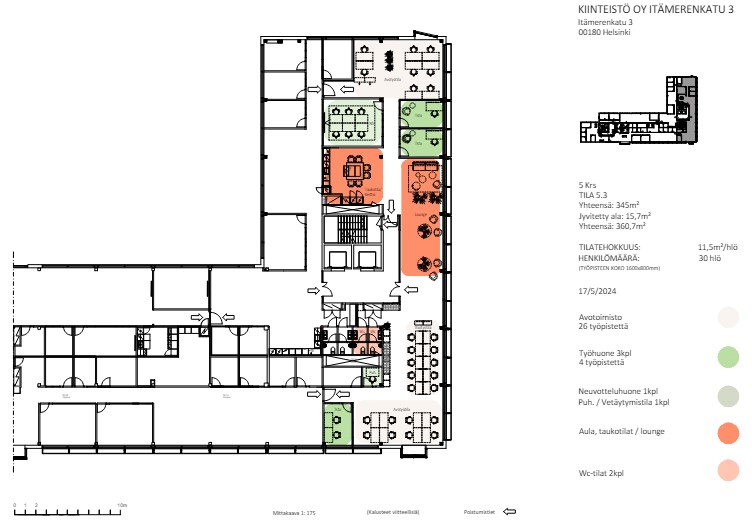 Itämerenkatu 3, 233m2, 5. kerros, Toimistotila
