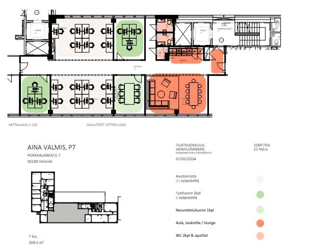 Porkkalankatu 7, 210m2, 7. kerros, Toimistotila
