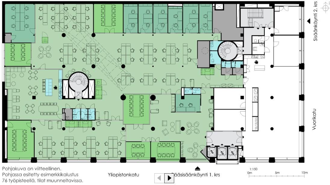 Yliopistonkatu 5, 1077m2, 3. kerros, Toimistotila