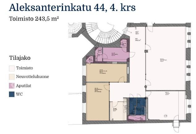 Aleksanterinkatu 13, 243m2, 4. kerros, Toimistotila