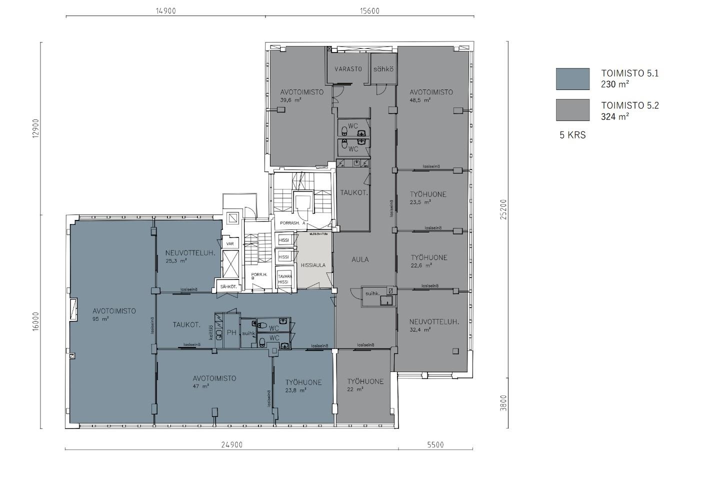 Fredrikinkatu 47, 230m2, 5. kerros, Toimistotila