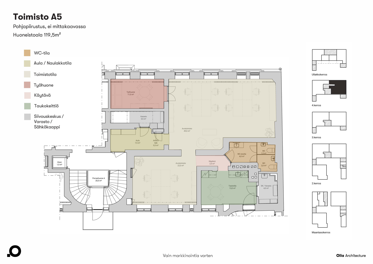 Eerikinkatu 4, 119m2, 4. kerros, Toimistotila