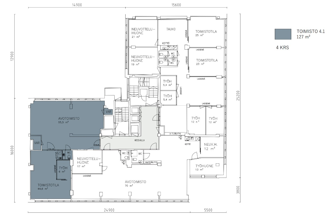 Fredrikinkatu 47, 127m2, 4. kerros, Toimistotila