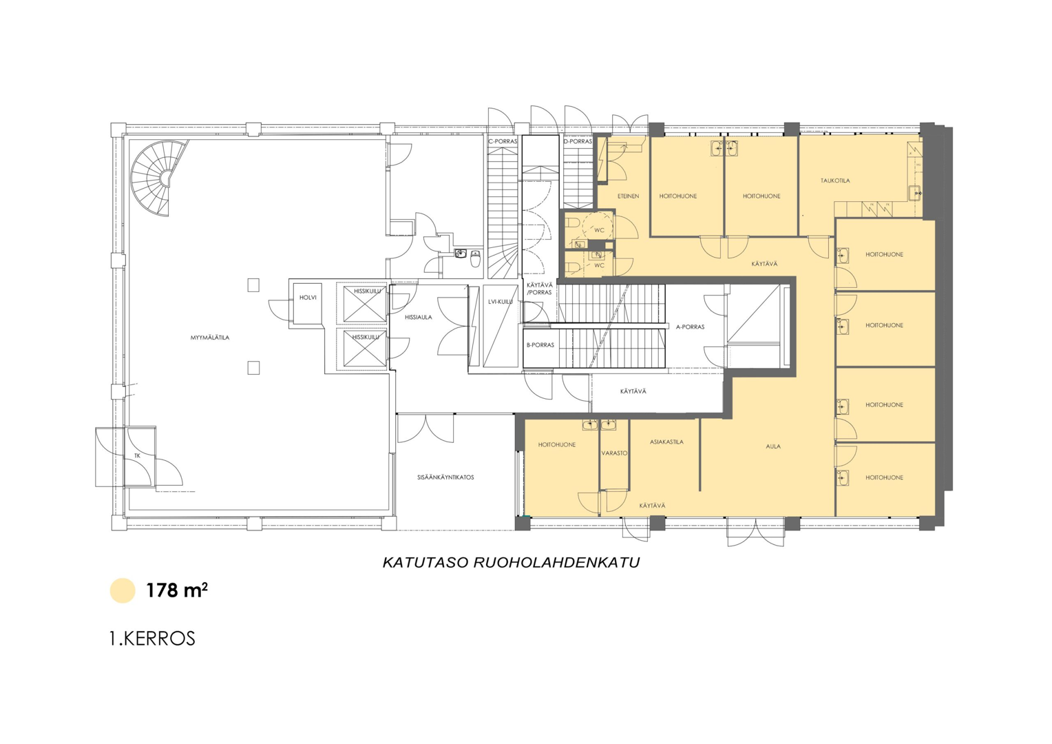 Ruoholahdenkatu 14, 178m2, 1. kerros, Toimistotila