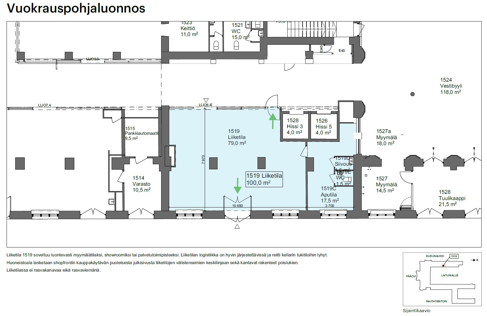 Kaivokatu 1, 100m2, Katutaso, Liiketila