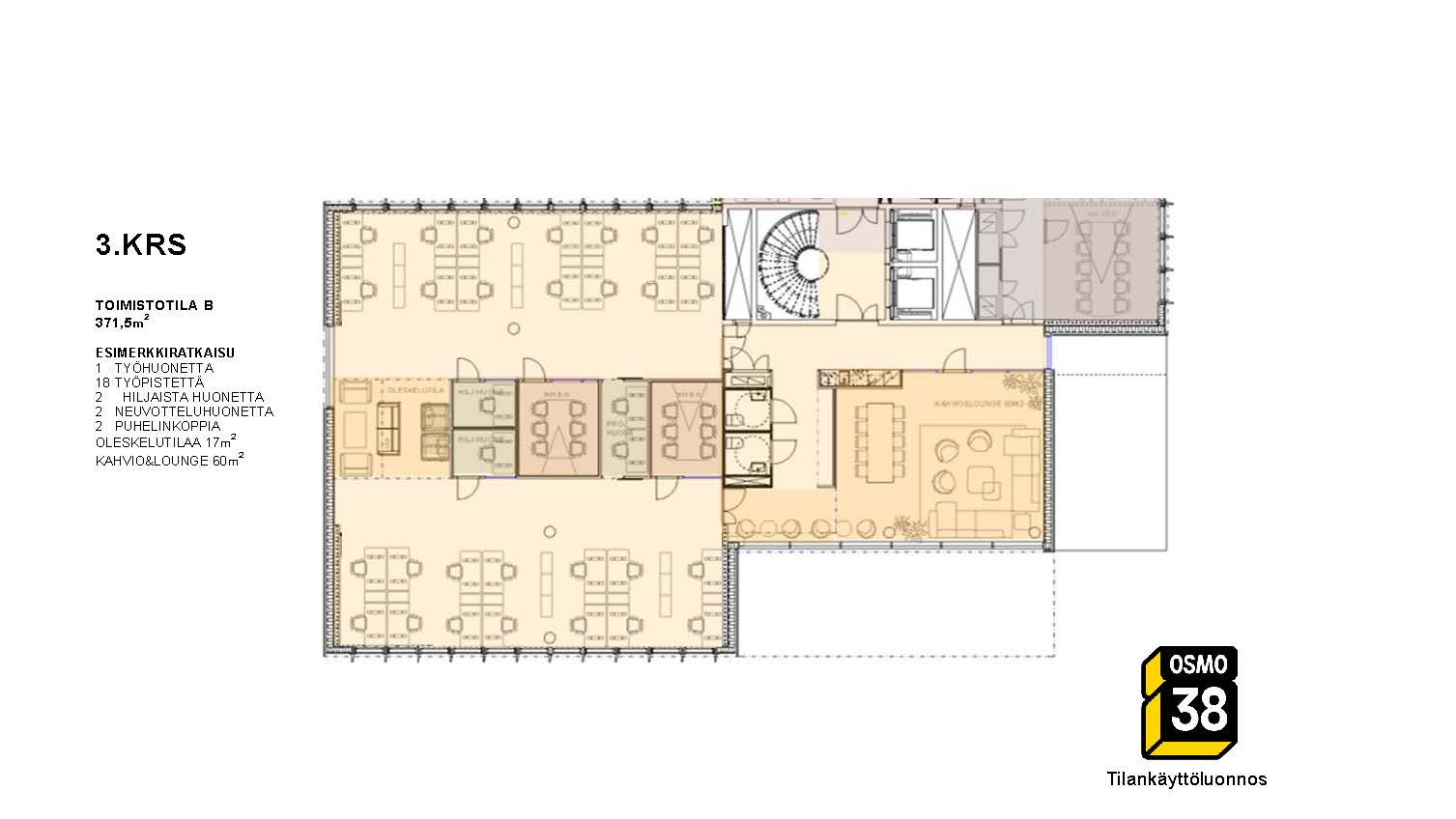Osmontie 38, 372m2, 3. kerros, Toimistotila