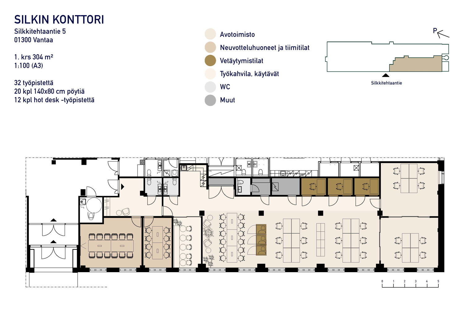 Silkkitehtaantie 5, 304m2, 1. kerros, Toimistotila