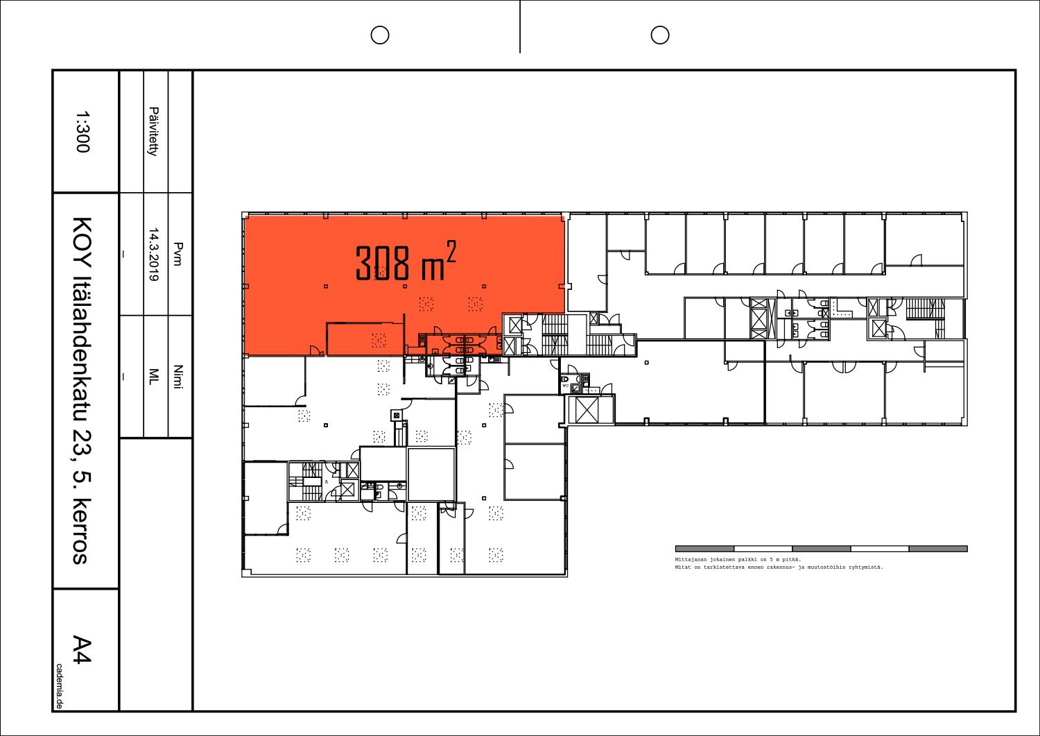 Itälahdenkatu 23, 308m2, 5. kerros, Toimistotila
